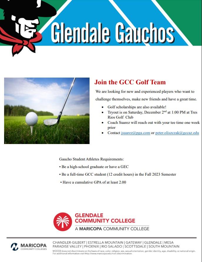 GCC Men's Golf Team hosting Tryouts 12/2/23